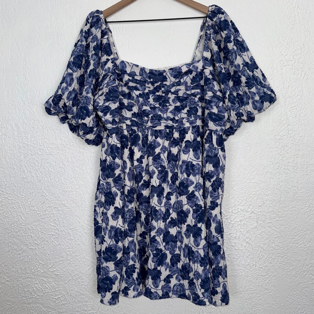 Abercrombie & Fitch Emerson Textured Puff Sleeve Mini Dress Blue Floral XXXL